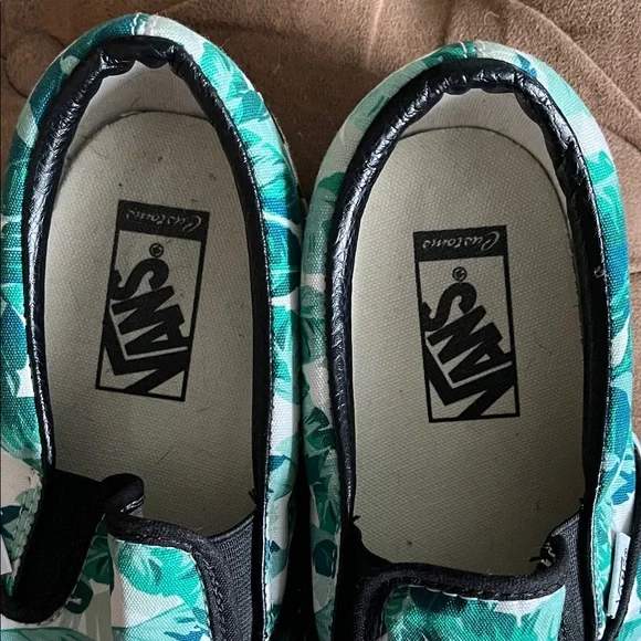VANS Slip-On Sneakers in Teal and White Tropical Leaf Print - Picture 7 of 7